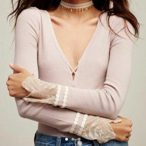 NWT Free People Last Dance Thermal Top Shirt sz Small  Pink